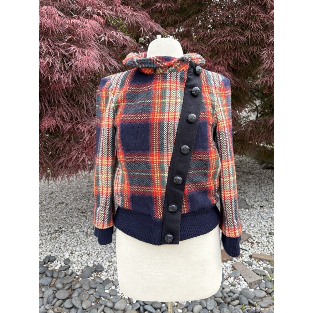 L.A.M.B. Gwen Stefani Jacket Wool Plaid Vintage 2008 Asymmetrical Zipper Size 8 - Picture 2 of 13
